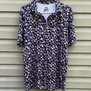 Kaipar | Mens Floral Print Navy Pink Golf Polo Shirt size Medium